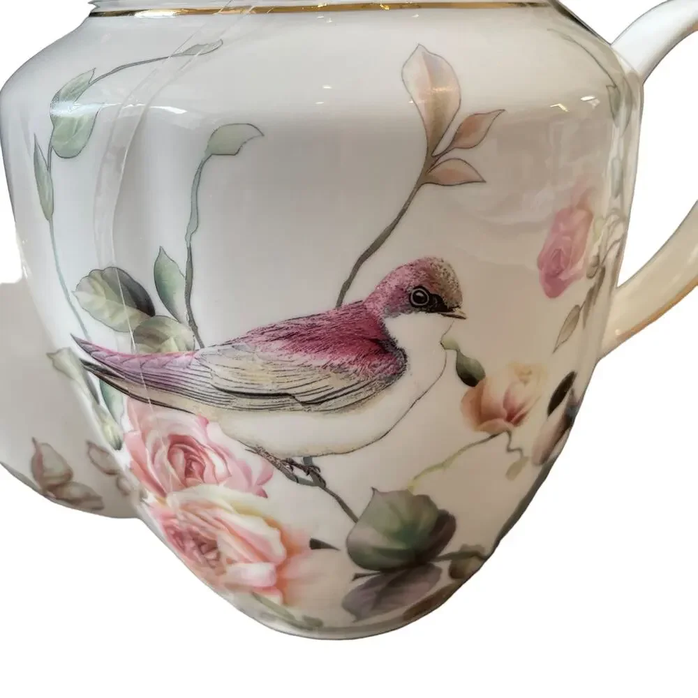 Grace Teaware Fine Porcelain Teapot Very Elegant Floral & Birds 7.5